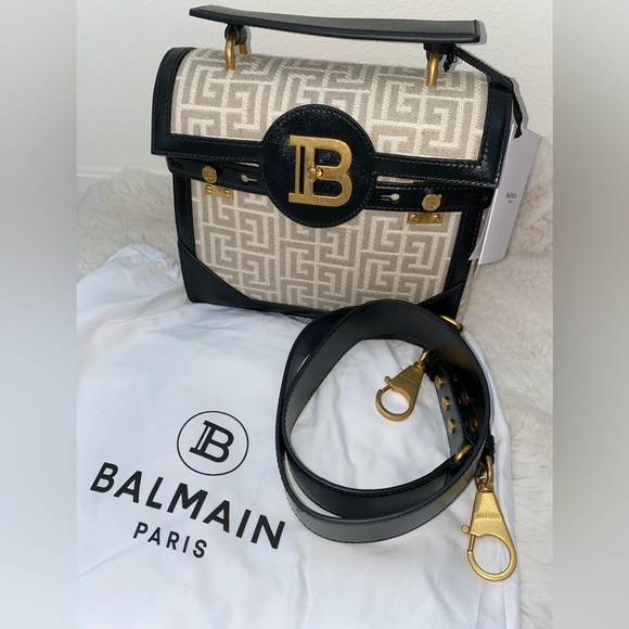 Balmain BBuzz 23 Monogram Linen Crossbody Bag Naturel NEW - Picture 7 of 12